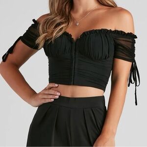 Windsor Black Off-Shoulder Crop Top